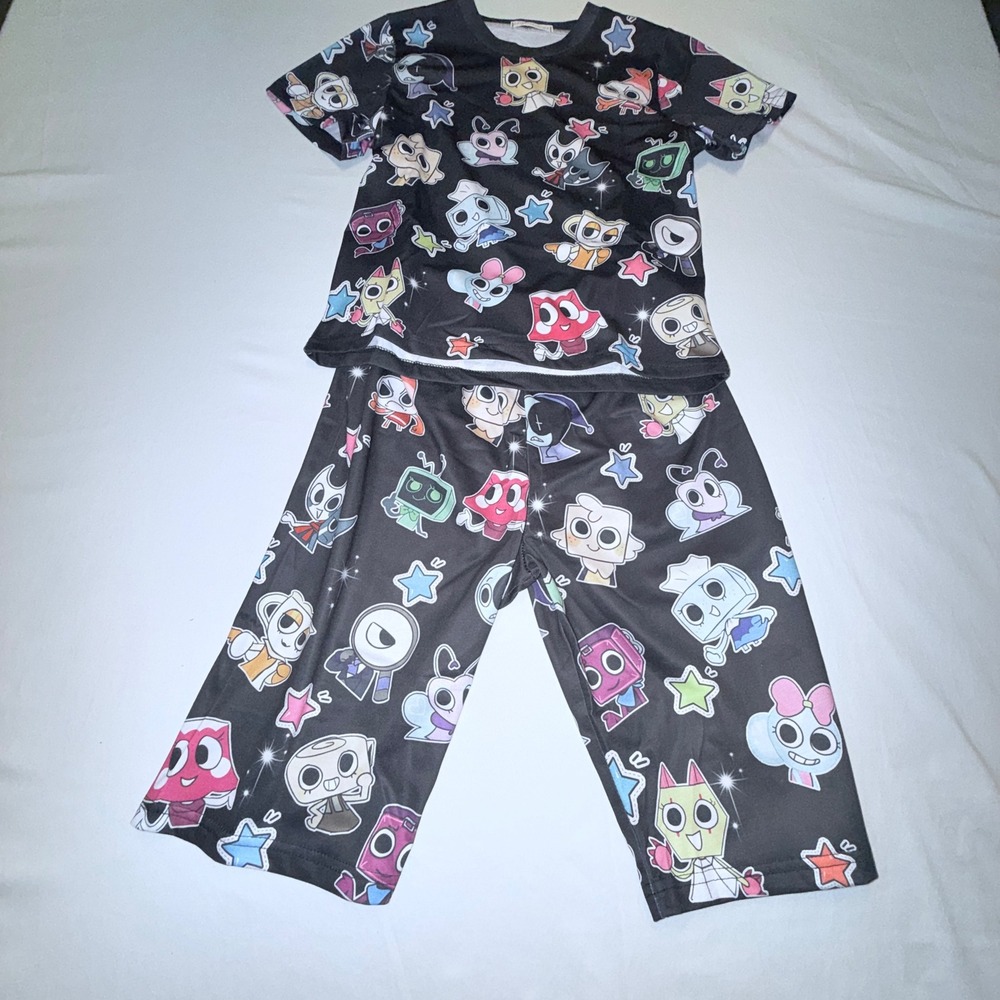 LingQiShiZu Cartoon Character Pajama Set Kids Size 150 Black New Short Sleeve